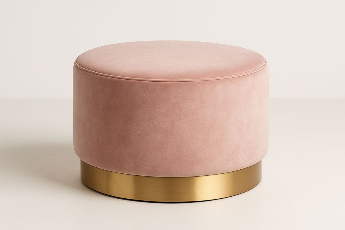 Runde Samt Ottomane mit Metallbasis in Rosa-Jardinaurorazen