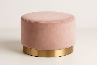 Runde Samt Ottomane mit Metallbasis in Rosa-Jardinaurorazen
