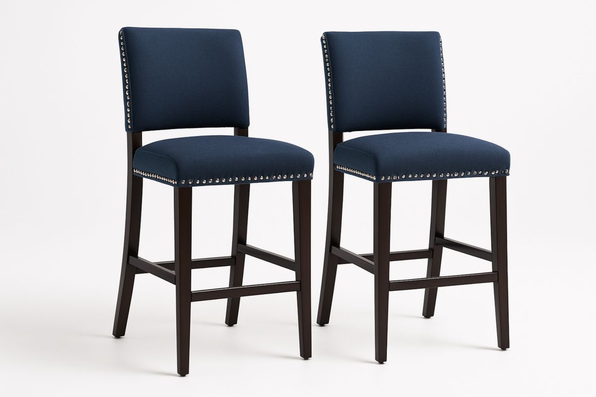 2er-Set Barstühle Holzgestell Stoffbezug Dunkelblau 102cm-Jardinaurorazen