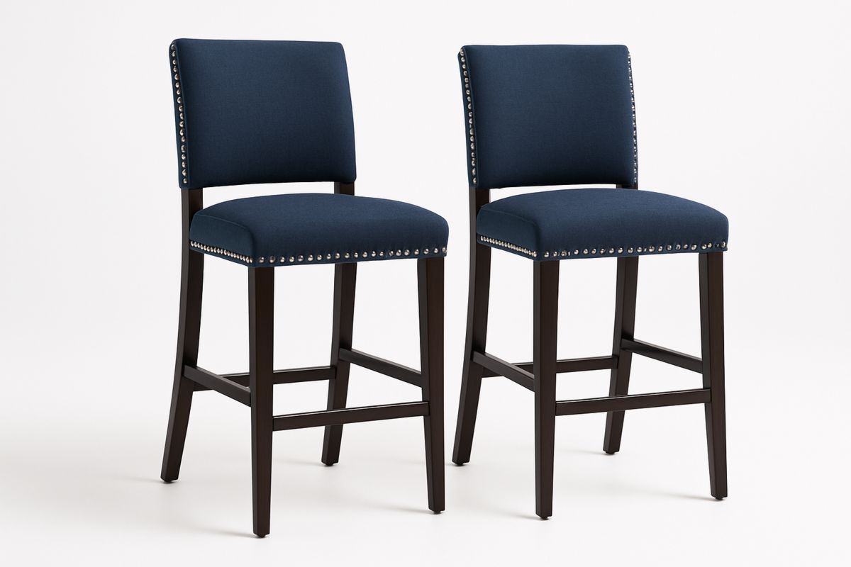 2er-Set Barstühle Holzgestell Stoffbezug Dunkelblau 102cm-Jardinaurorazen