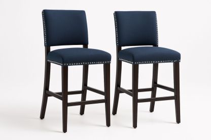 2er-Set Barstühle Holzgestell Stoffbezug Dunkelblau 102cm-Jardinaurorazen