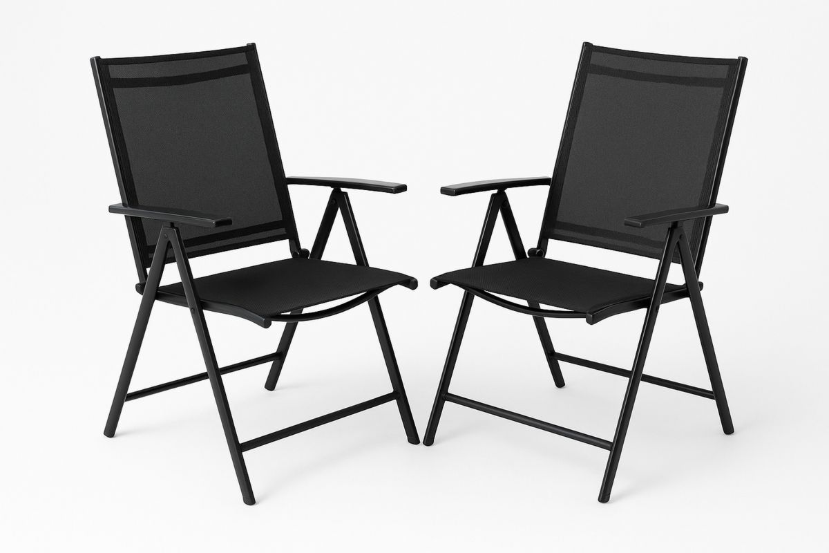 2er Set Klappstühle Aluminium Schwarz Textilgewebe-Jardinaurorazen