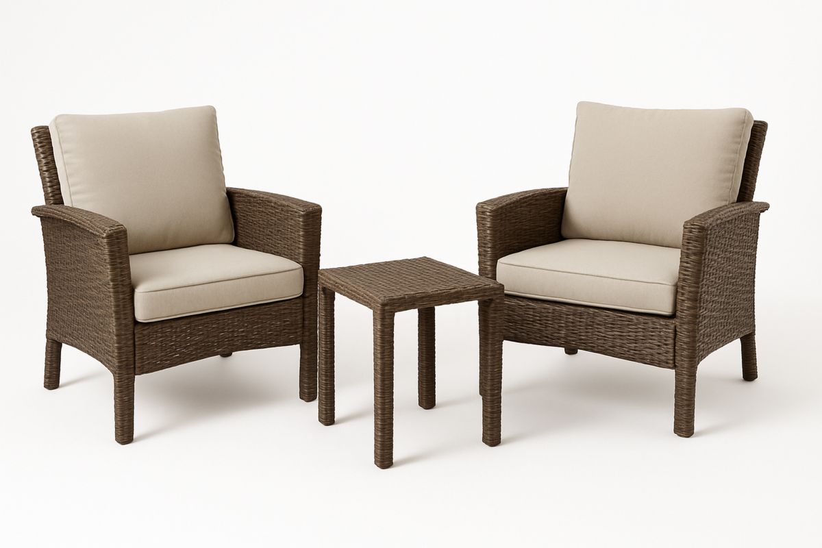 3-teiliges Lounge-Set aus Polyethylen-Rattan mit Tisch, 2 Stühle, Outdoor Sitzgruppe-Jardinaurorazen