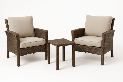 3-teiliges Lounge-Set aus Polyethylen-Rattan mit Tisch, 2 Stühle, Outdoor Sitzgruppe-Jardinaurorazen