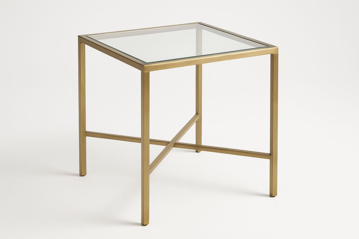 Quadratischer Beistelltisch aus Gehärtetem Glas und Edelstahl Gold 50x50x60 cm-Jardinaurorazen