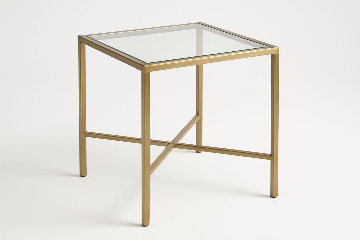 Quadratischer Beistelltisch aus Gehärtetem Glas und Edelstahl Gold 50x50x60 cm-Jardinaurorazen