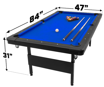🔥[Limited Time Offer] 7ft Billiards Table – Portable Pool Table – Includes Full Set of Balls, 2 Cue Sticks, Chalk, and Felt Brush