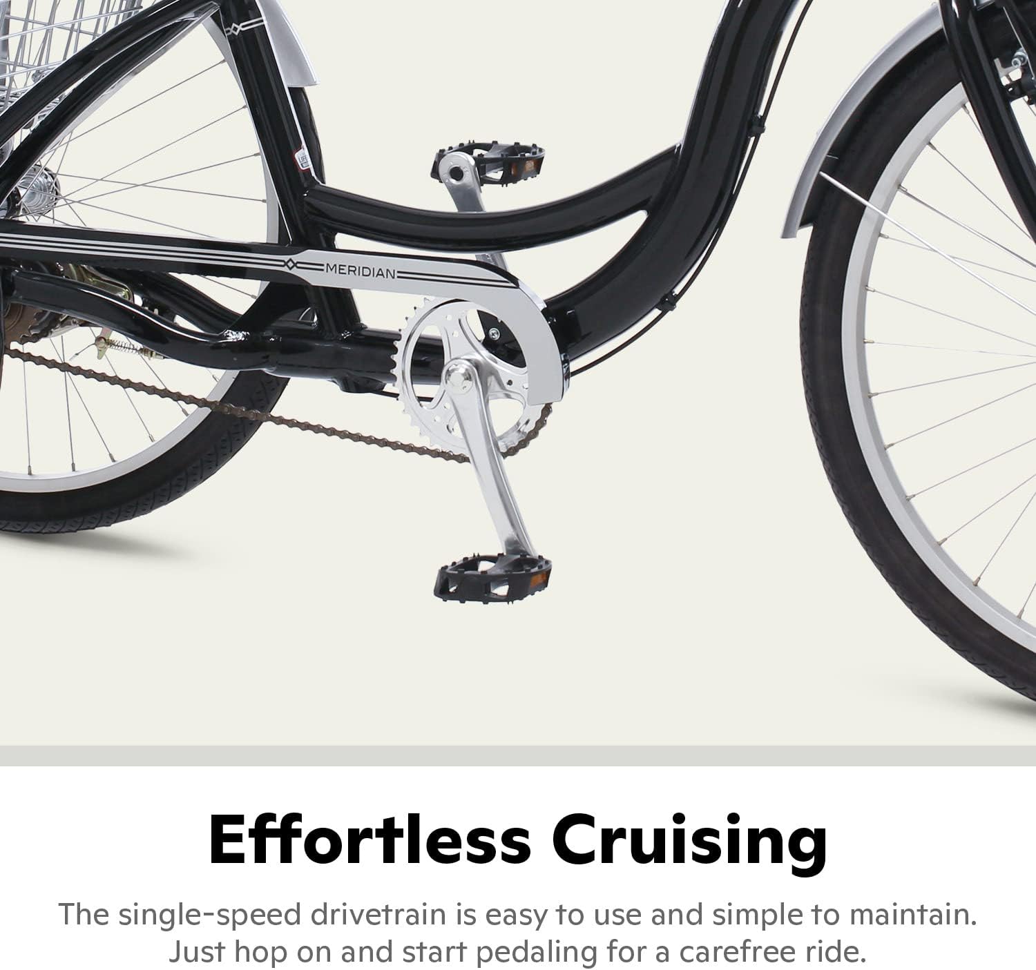 Schwinn Meridian Adult Tricycle Bike, Three Wheel Beach Cruiser, 24 & 26-Inch Wheels, Low Step-Through Aluminum Frame, Adjustable Handlebars, Large Cruiser Seat, Rear Folding Basket