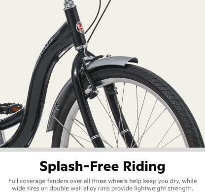 Schwinn Meridian Adult Tricycle Bike, Three Wheel Beach Cruiser, 24 & 26-Inch Wheels, Low Step-Through Aluminum Frame, Adjustable Handlebars, Large Cruiser Seat, Rear Folding Basket