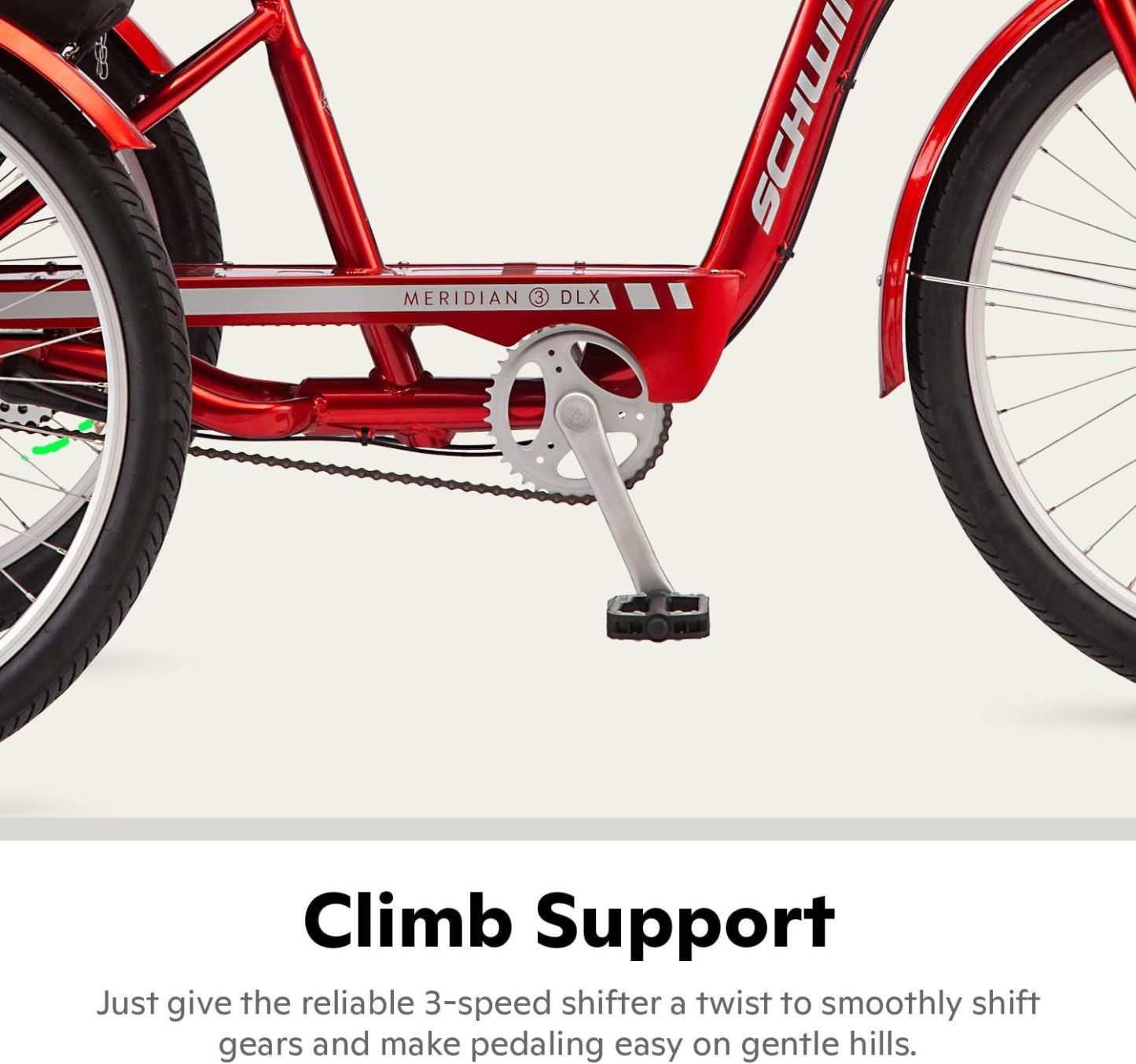 Schwinn Meridian Adult Tricycle Bike, Three Wheel Beach Cruiser, 24 & 26-Inch Wheels, Low Step-Through Aluminum Frame, Adjustable Handlebars, Large Cruiser Seat, Rear Folding Basket