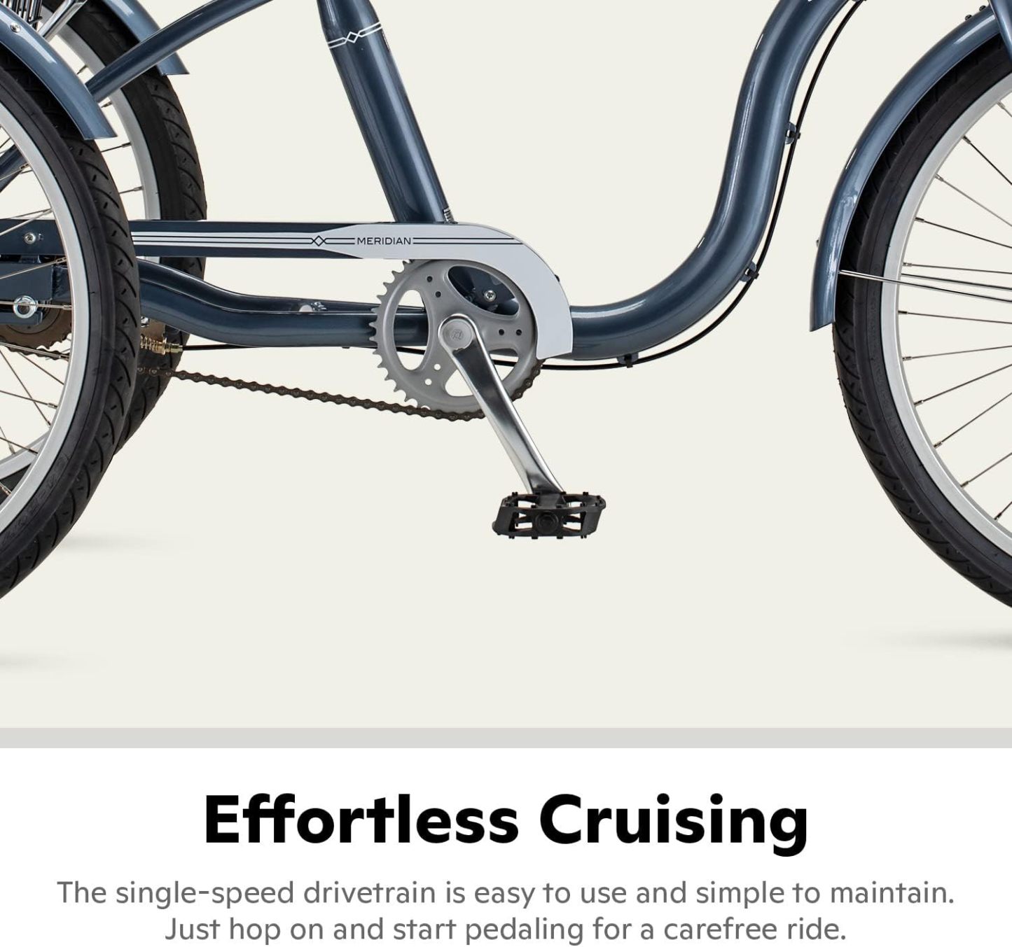 Schwinn Meridian Adult Tricycle Bike, Three Wheel Beach Cruiser, 24 & 26-Inch Wheels, Low Step-Through Aluminum Frame, Adjustable Handlebars, Large Cruiser Seat, Rear Folding Basket