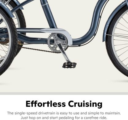 Schwinn Meridian Adult Tricycle Bike, Three Wheel Beach Cruiser, 24 & 26-Inch Wheels, Low Step-Through Aluminum Frame, Adjustable Handlebars, Large Cruiser Seat, Rear Folding Basket