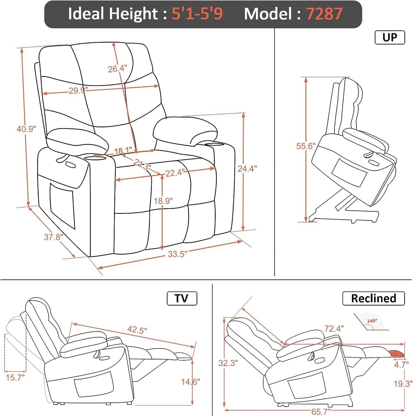 MCombo Regular Power Lift Recliner Chair with Extended Footrest for Elderly People, Fabric 7287 (Brown, Regular)