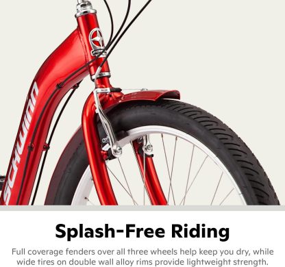 Schwinn Meridian Adult Tricycle Bike, Three Wheel Beach Cruiser, 24 & 26-Inch Wheels, Low Step-Through Aluminum Frame, Adjustable Handlebars, Large Cruiser Seat, Rear Folding Basket