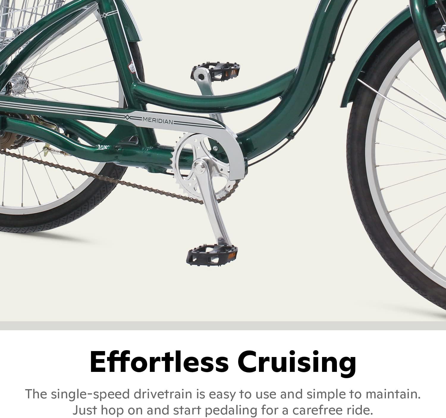 Schwinn Meridian Adult Tricycle Bike, Three Wheel Beach Cruiser, 24 & 26-Inch Wheels, Low Step-Through Aluminum Frame, Adjustable Handlebars, Large Cruiser Seat, Rear Folding Basket