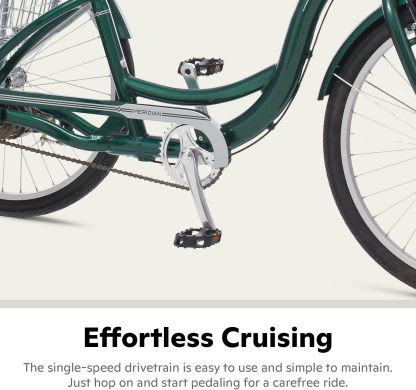 Schwinn Meridian Adult Tricycle Bike, Three Wheel Beach Cruiser, 24 & 26-Inch Wheels, Low Step-Through Aluminum Frame, Adjustable Handlebars, Large Cruiser Seat, Rear Folding Basket