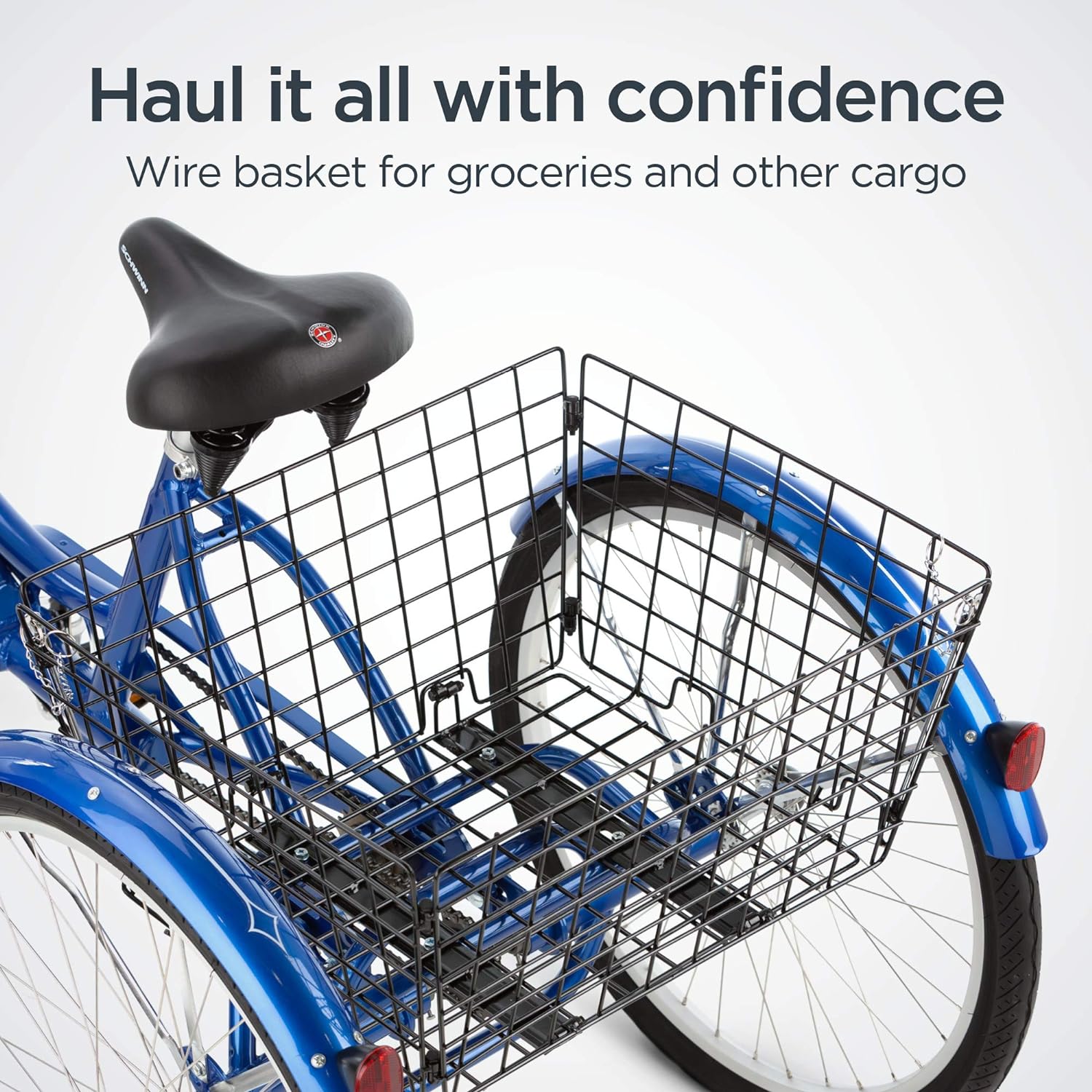 Schwinn Meridian Adult Tricycle Bike, Three Wheel Beach Cruiser, 24 & 26-Inch Wheels, Low Step-Through Aluminum Frame, Adjustable Handlebars, Large Cruiser Seat, Rear Folding Basket