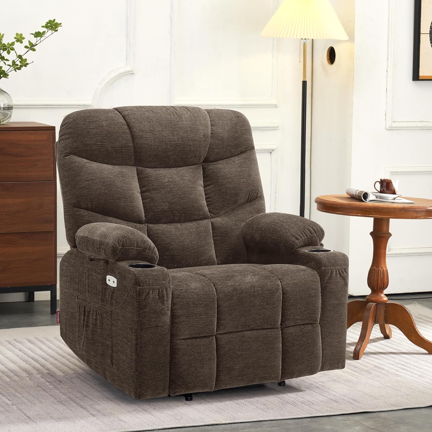 MCombo Regular Power Lift Recliner Chair with Extended Footrest for Elderly People, Fabric 7287 (Brown, Regular)