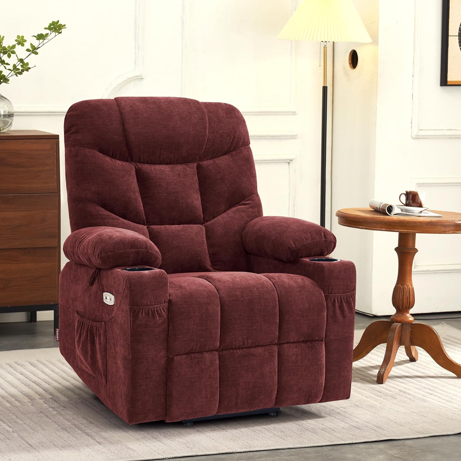 MCombo Regular Power Lift Recliner Chair with Extended Footrest for Elderly People, Fabric 7287 (Brown, Regular)