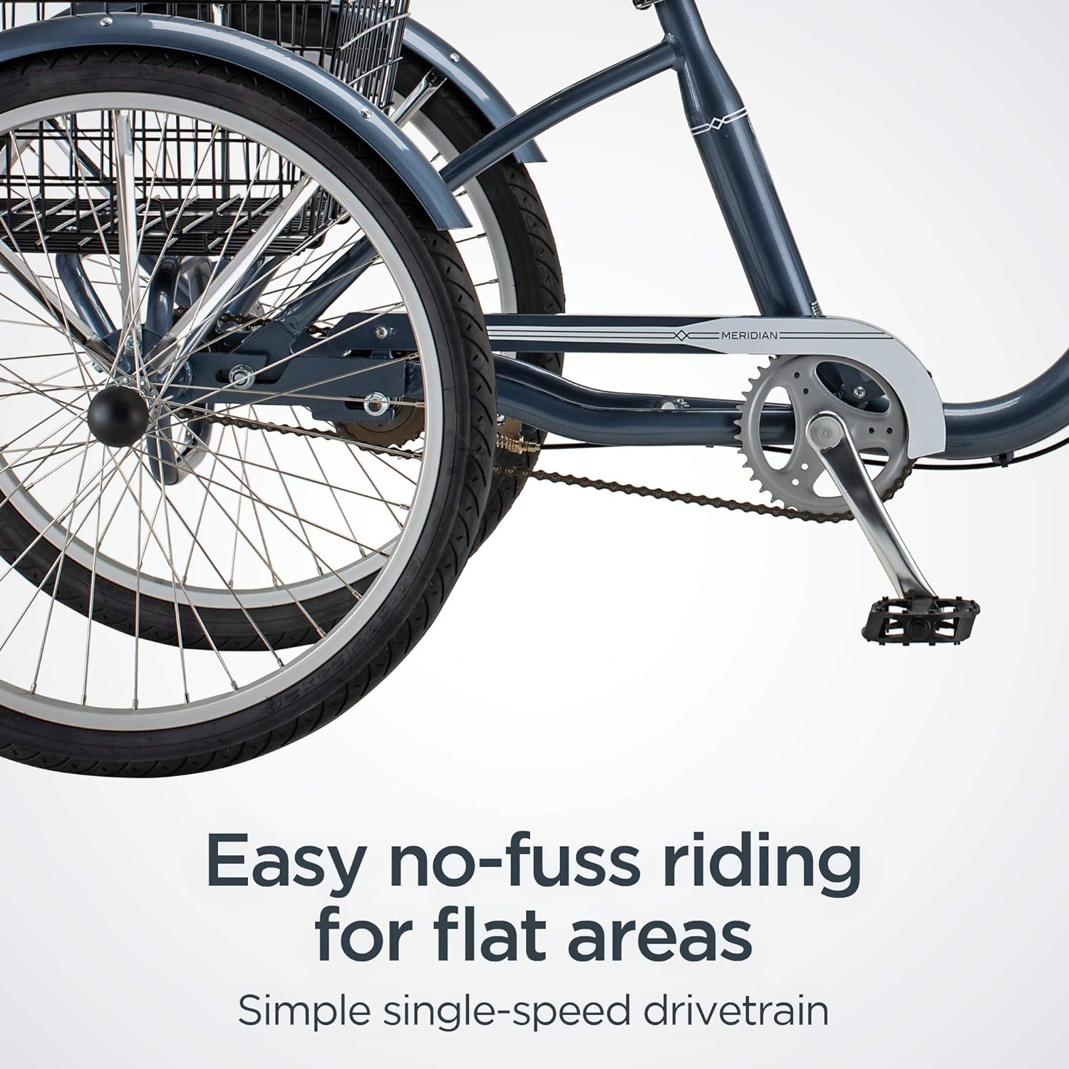 Schwinn Meridian Adult Tricycle Bike, Three Wheel Beach Cruiser, 24 & 26-Inch Wheels, Low Step-Through Aluminum Frame, Adjustable Handlebars, Large Cruiser Seat, Rear Folding Basket