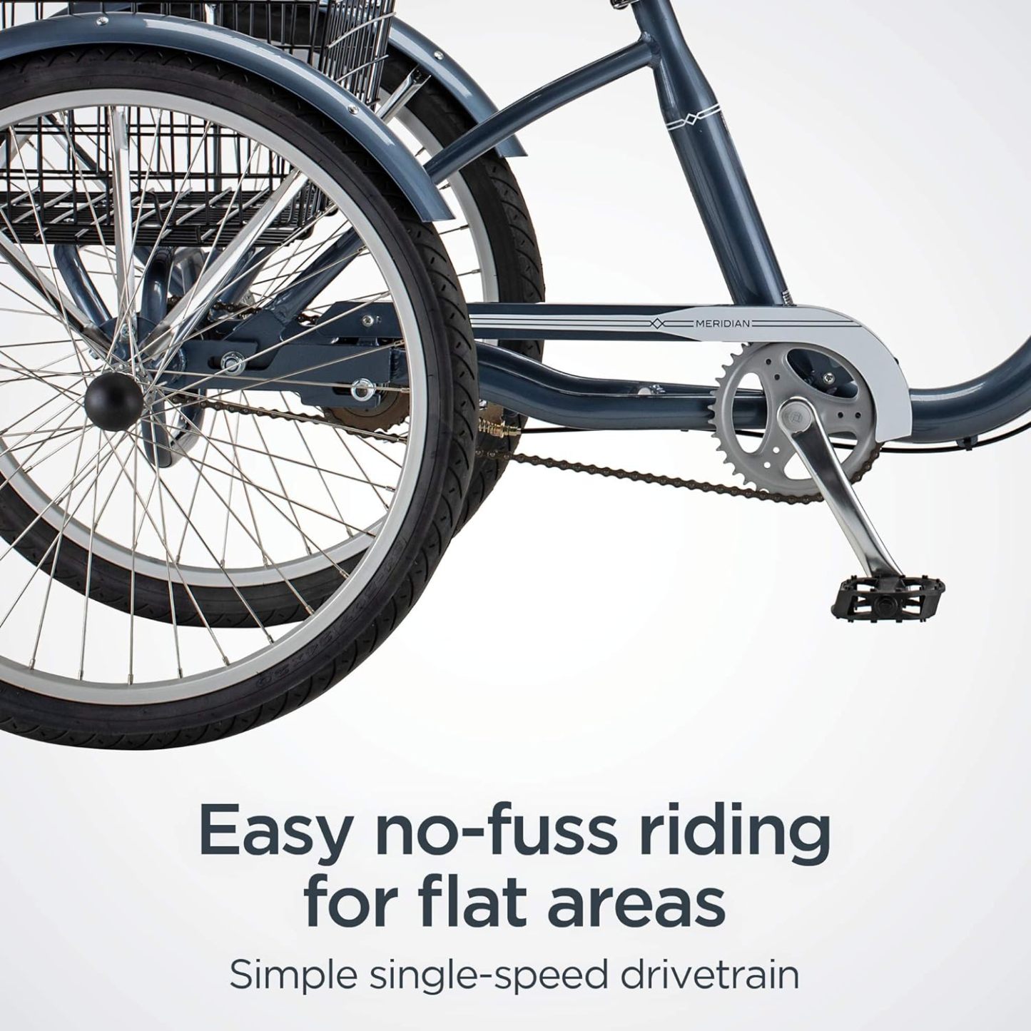 Schwinn Meridian Adult Tricycle Bike, Three Wheel Beach Cruiser, 24 & 26-Inch Wheels, Low Step-Through Aluminum Frame, Adjustable Handlebars, Large Cruiser Seat, Rear Folding Basket