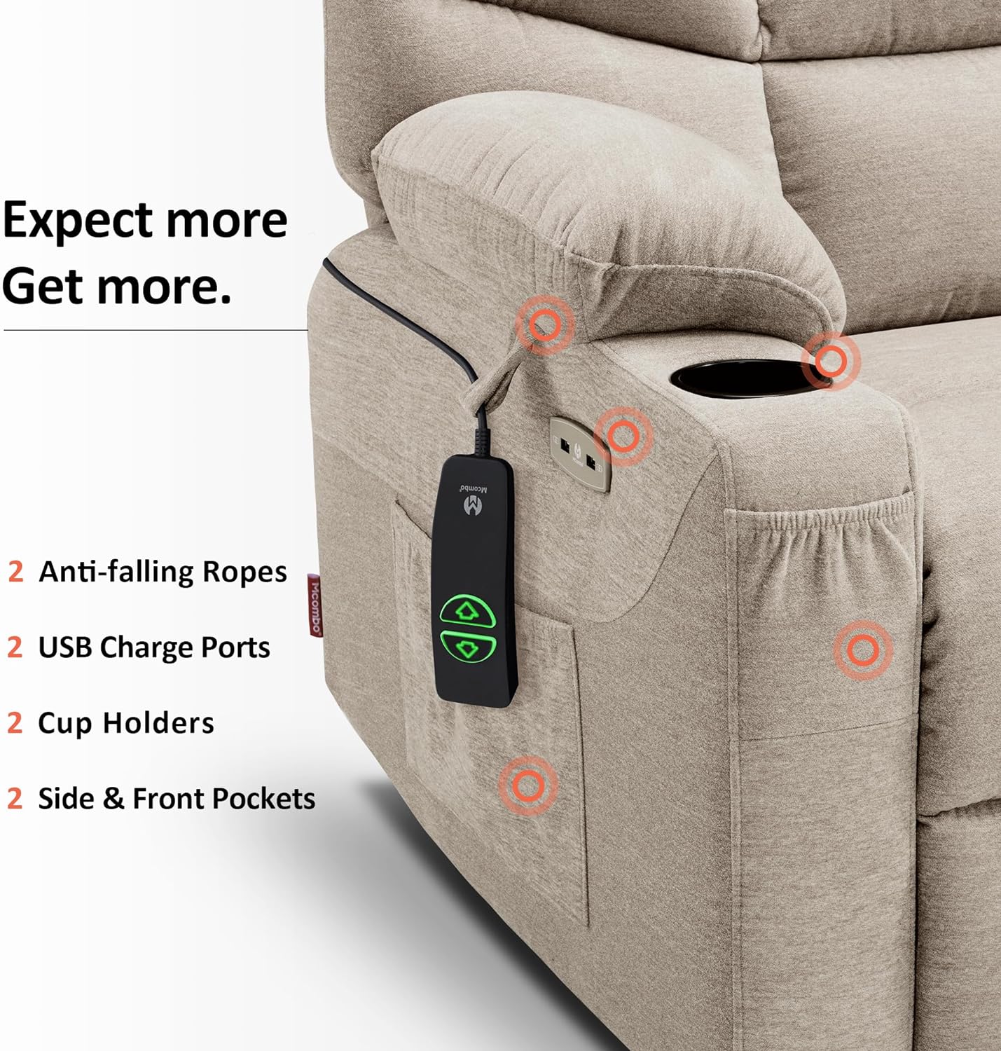 MCombo Regular Power Lift Recliner Chair with Extended Footrest for Elderly People, Fabric 7287 (Brown, Regular)