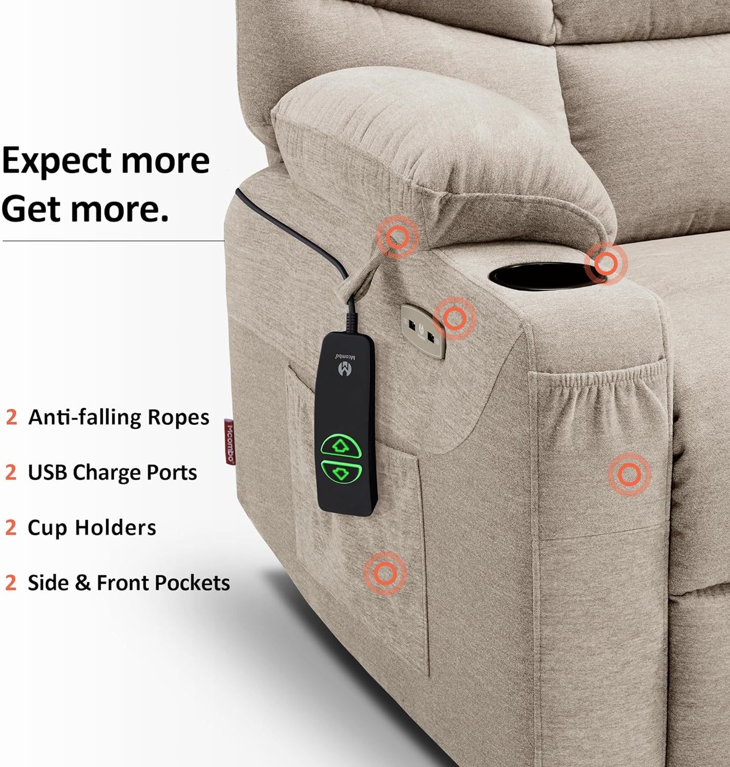 MCombo Regular Power Lift Recliner Chair with Extended Footrest for Elderly People, Fabric 7287 (Brown, Regular)