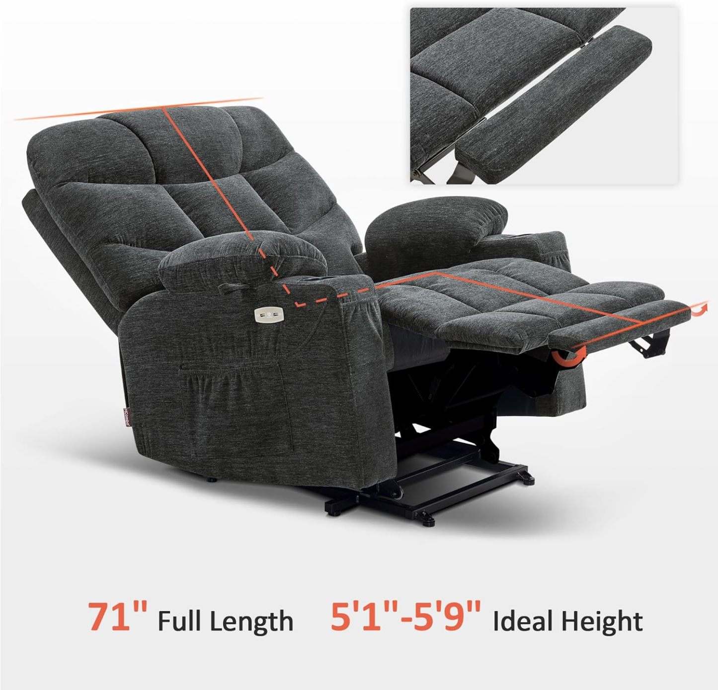 MCombo Regular Power Lift Recliner Chair with Extended Footrest for Elderly People, Fabric 7287 (Brown, Regular)