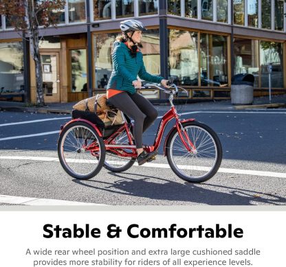 Schwinn Meridian Adult Tricycle Bike, Three Wheel Beach Cruiser, 24 & 26-Inch Wheels, Low Step-Through Aluminum Frame, Adjustable Handlebars, Large Cruiser Seat, Rear Folding Basket