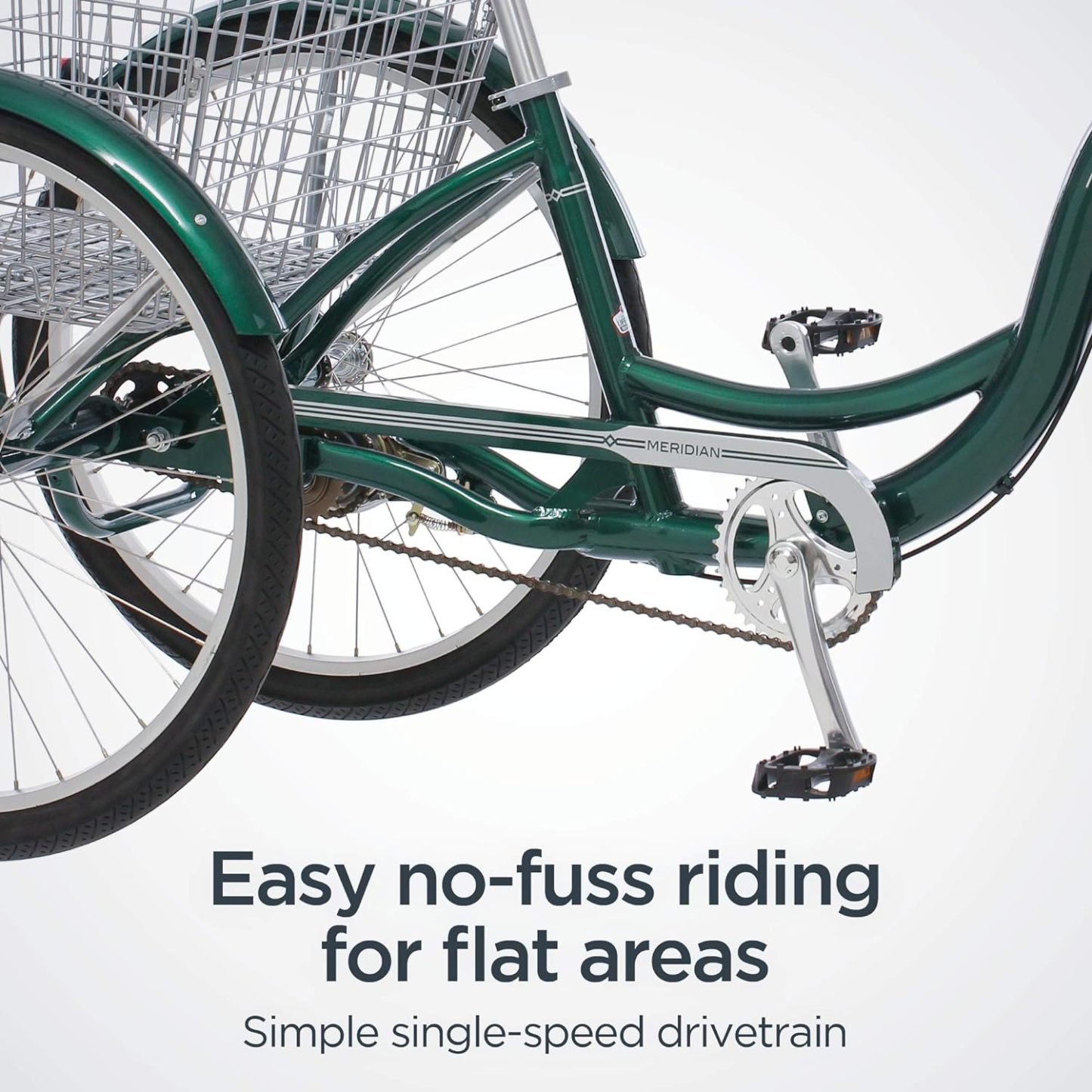 Schwinn Meridian Adult Tricycle Bike, Three Wheel Beach Cruiser, 24 & 26-Inch Wheels, Low Step-Through Aluminum Frame, Adjustable Handlebars, Large Cruiser Seat, Rear Folding Basket