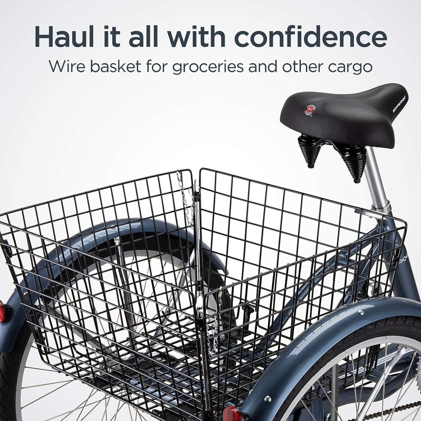 Schwinn Meridian Adult Tricycle Bike, Three Wheel Beach Cruiser, 24 & 26-Inch Wheels, Low Step-Through Aluminum Frame, Adjustable Handlebars, Large Cruiser Seat, Rear Folding Basket