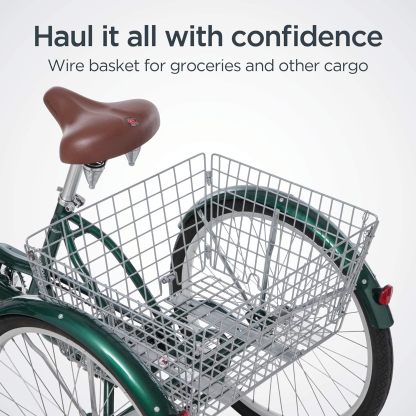 Schwinn Meridian Adult Tricycle Bike, Three Wheel Beach Cruiser, 24 & 26-Inch Wheels, Low Step-Through Aluminum Frame, Adjustable Handlebars, Large Cruiser Seat, Rear Folding Basket