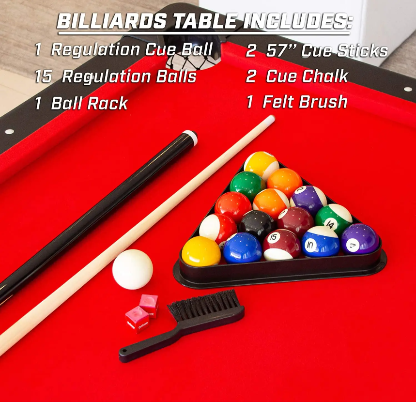 🔥[Limited Time Offer] 7ft Billiards Table – Portable Pool Table – Includes Full Set of Balls, 2 Cue Sticks, Chalk, and Felt Brush