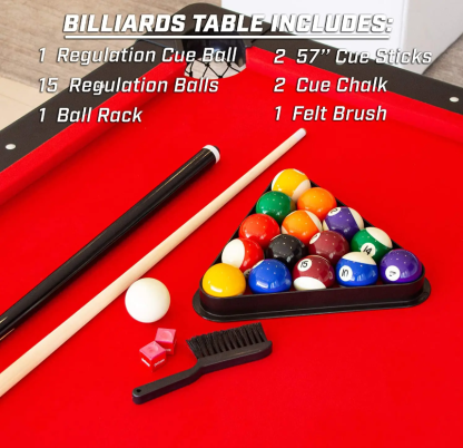 🔥[Limited Time Offer] 7ft Billiards Table – Portable Pool Table – Includes Full Set of Balls, 2 Cue Sticks, Chalk, and Felt Brush
