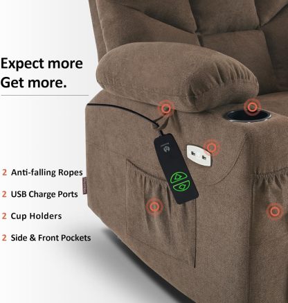 MCombo Regular Power Lift Recliner Chair with Extended Footrest for Elderly People, Fabric 7287 (Brown, Regular)