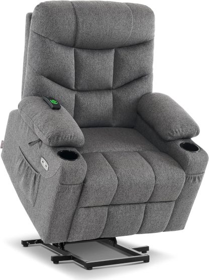 MCombo Regular Power Lift Recliner Chair with Extended Footrest for Elderly People, Fabric 7287 (Brown, Regular)
