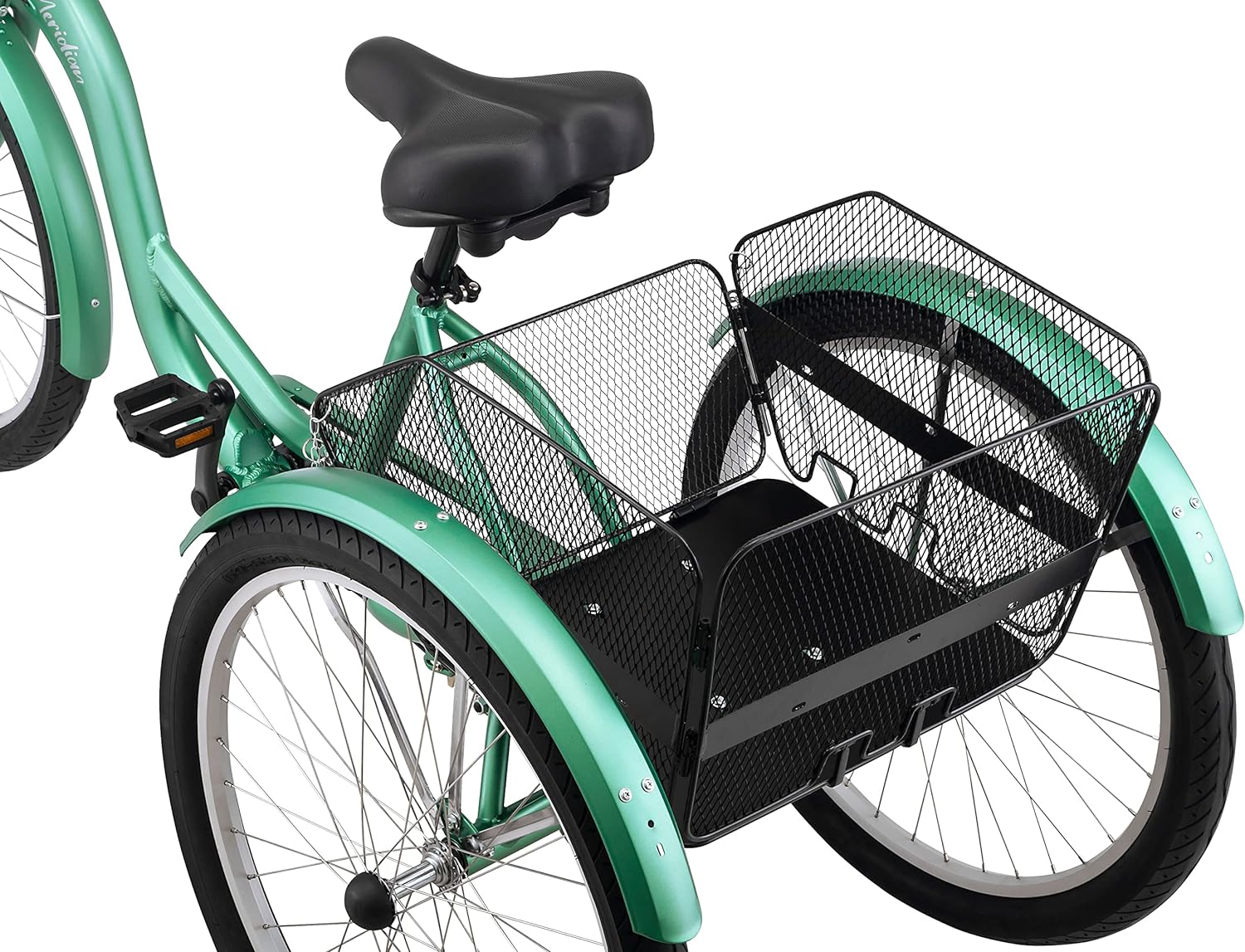 Schwinn Meridian Adult Tricycle Bike, Three Wheel Beach Cruiser, 24 & 26-Inch Wheels, Low Step-Through Aluminum Frame, Adjustable Handlebars, Large Cruiser Seat, Rear Folding Basket