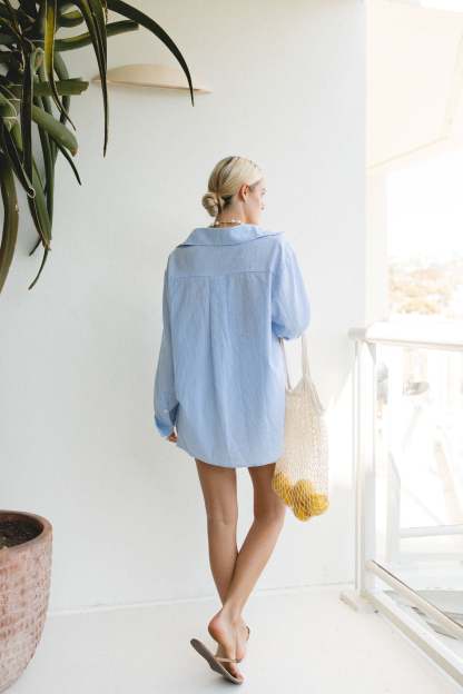 Ocan Blue Cotton Striped Shorts Set