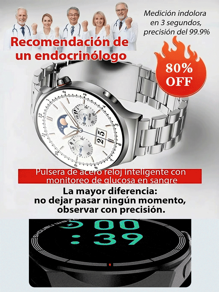【¡Adiós a los Pinchazos!】Reloj Alemán de Glucosa: Medición Sin Dolor 5 en 1