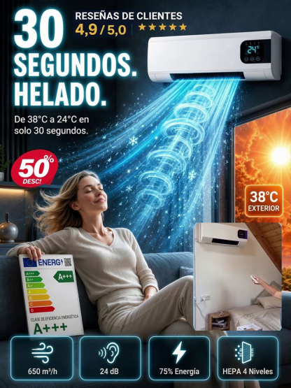 ¡Sin instalación! ¡Sin unidad exterior! Enfría toda la habitación en solo 3 minutos. Nuevo aire acondicionado portátil mejorado. Frío y calor.