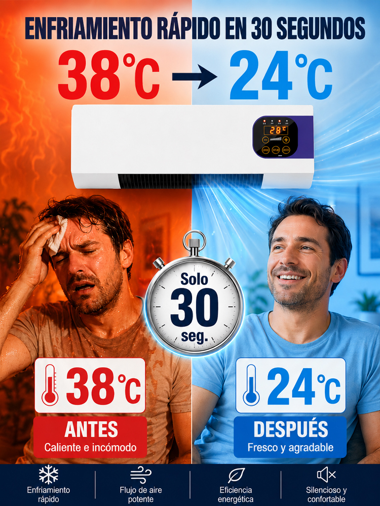 ¡Sin instalación! ¡Sin unidad exterior! Enfría toda la habitación en solo 3 minutos. Nuevo aire acondicionado portátil mejorado. Frío y calor.