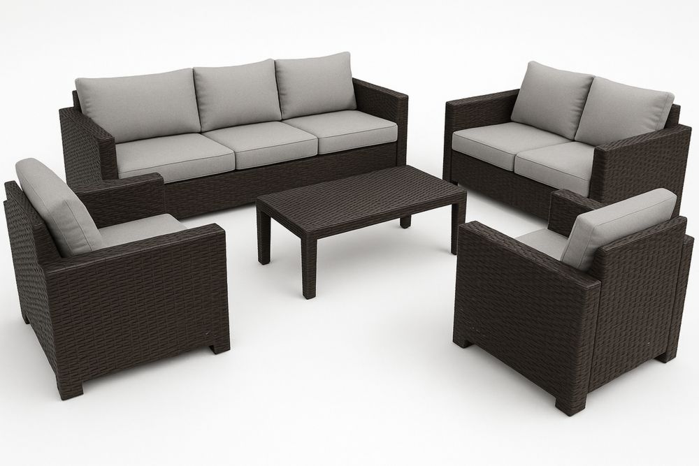 Gartenmöbel Set Polyethylen Rattan Lounge Garnitur 4-teilige Grau/Schwarz