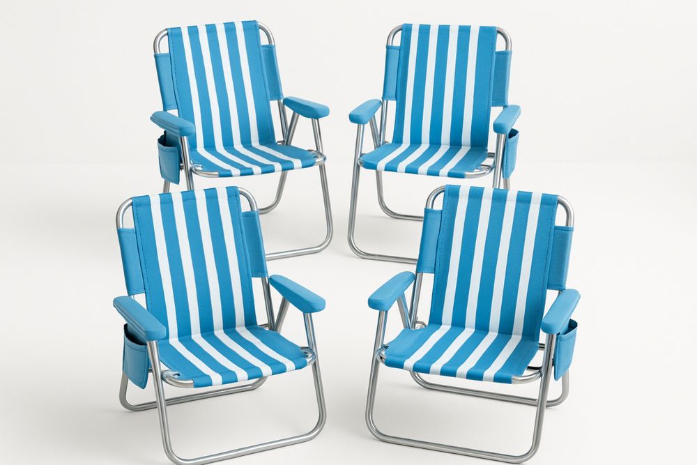 4er-Set Klappstühle mit Armlehnen Metallgestell Stoff Blau/Weiß