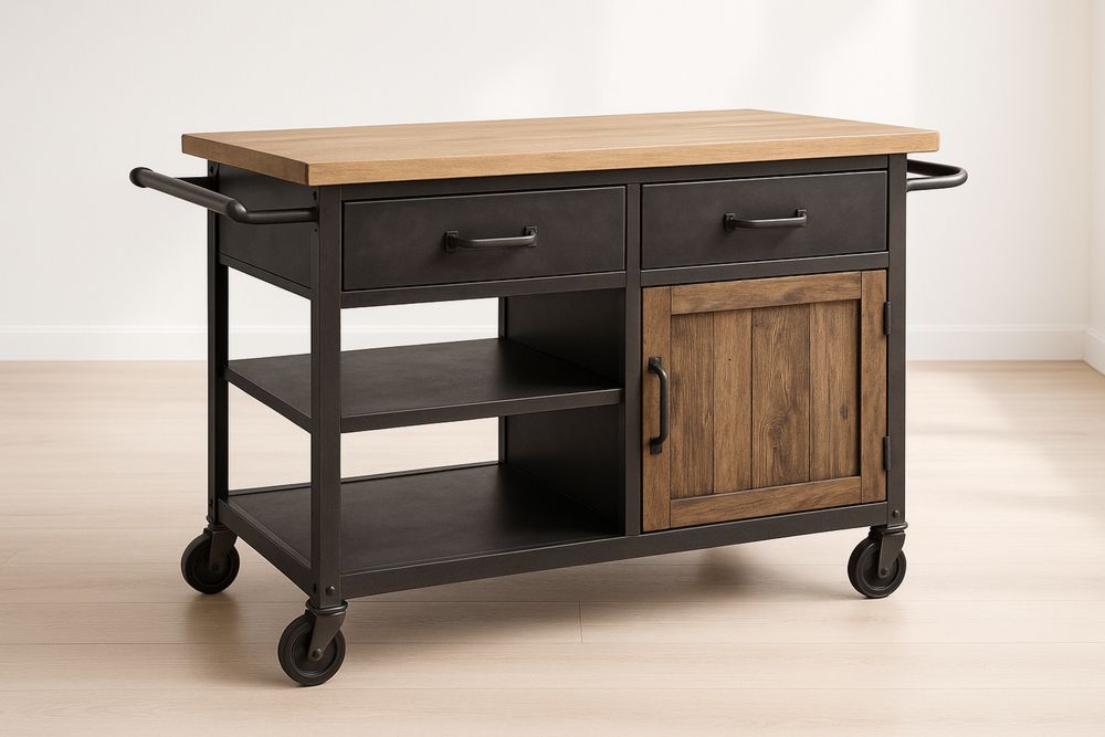 Küchenwagen mit Holzplatte und Metallrahmen
