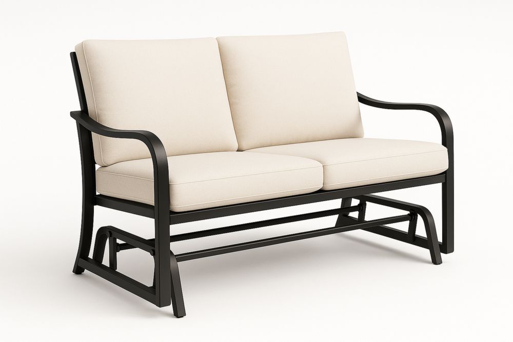 Gartenbank mit Schaukelmechanismus und Stahlrahmen, Polyesterkissen Beige 138 cm