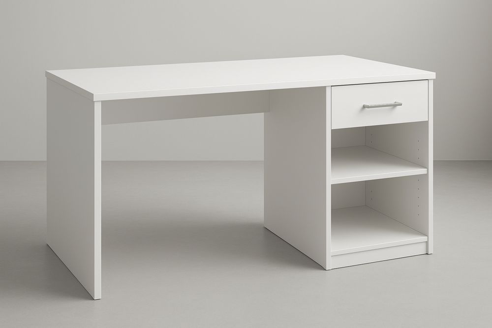 Schreibtisch mit Schublade und Ablagen Weiß Holz 140x60x75 cm