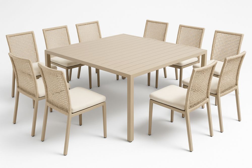 Aluminium Gartentischset 11-teilig mit Geflechtstühlen Beige