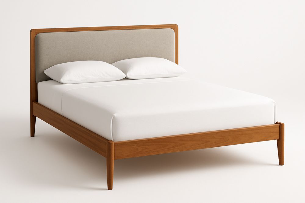 Doppelbett Massivholzrahmen mit Stoffkopfteil 200 cm x 160 cm Walnuss/Grau