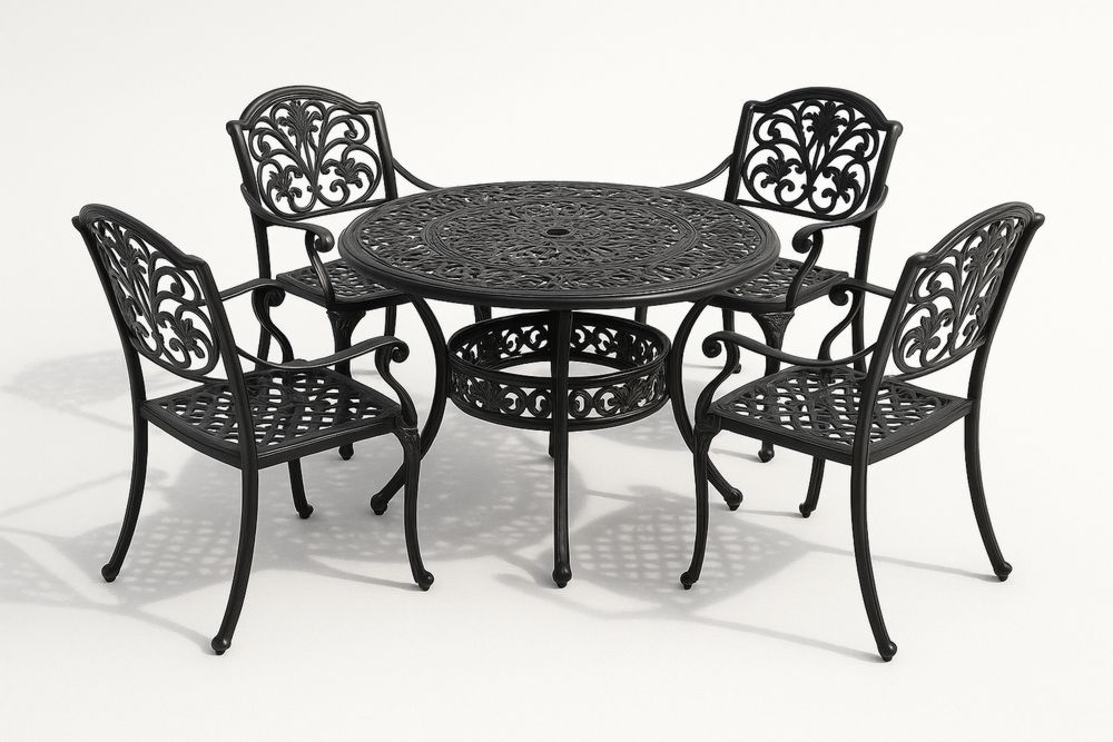 Gartenmöbelset 5-teilig Aluminiumguss Rund Schwarz