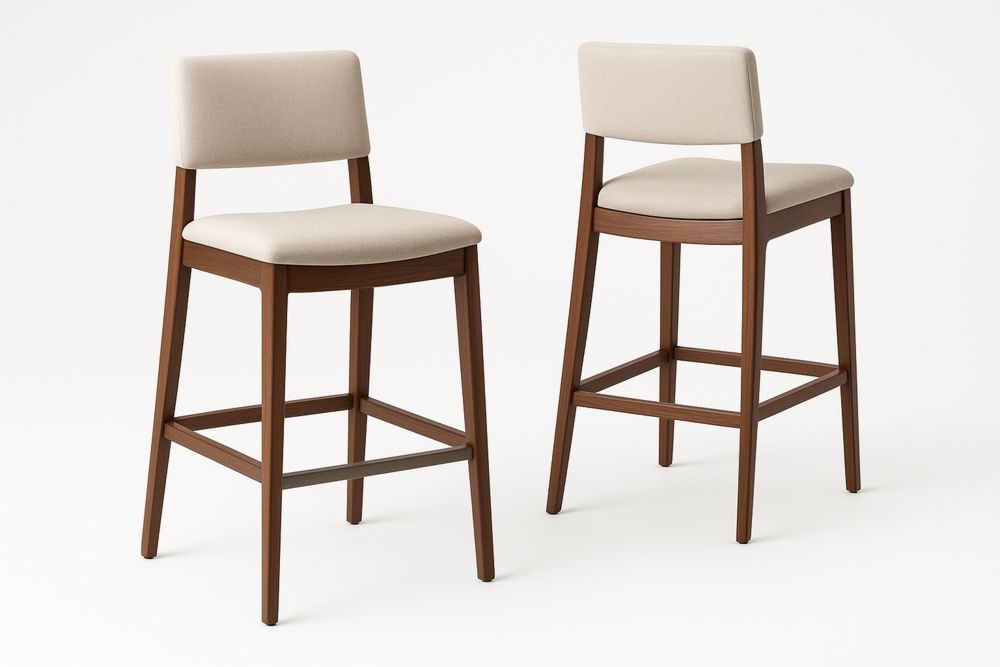 Barhocker Set, Holzrahmen und Polyester Sitz, hellbraun und beige, Gesamthöhe 100 cm